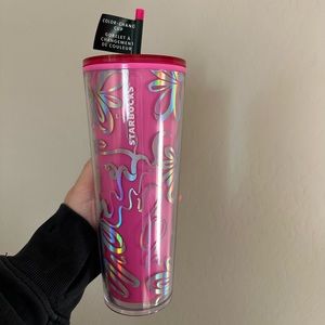 Pink Iridescent Bow Starbucks Tumbler